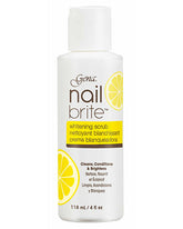 Front view of a 4-ounce Gena Nail Brite Wrightening scrub with label product text isolated in white color background